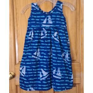 Global Mamas Dress Kid's 8 Ghana Blue Sail Boats Fishes Nautical Coastal Summer